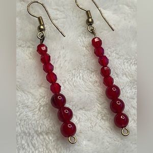Ruby Red Vintge Beaded Drop Earrings